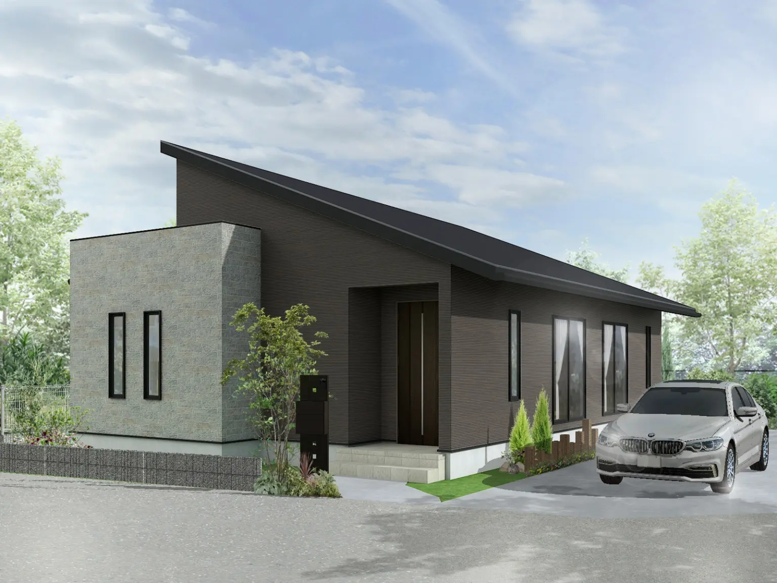 ダークブラウンの外壁の戸建て住宅