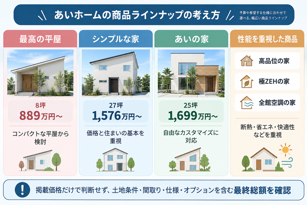 あいホームの商品ラインナップを4つの選択肢で整理した比較図